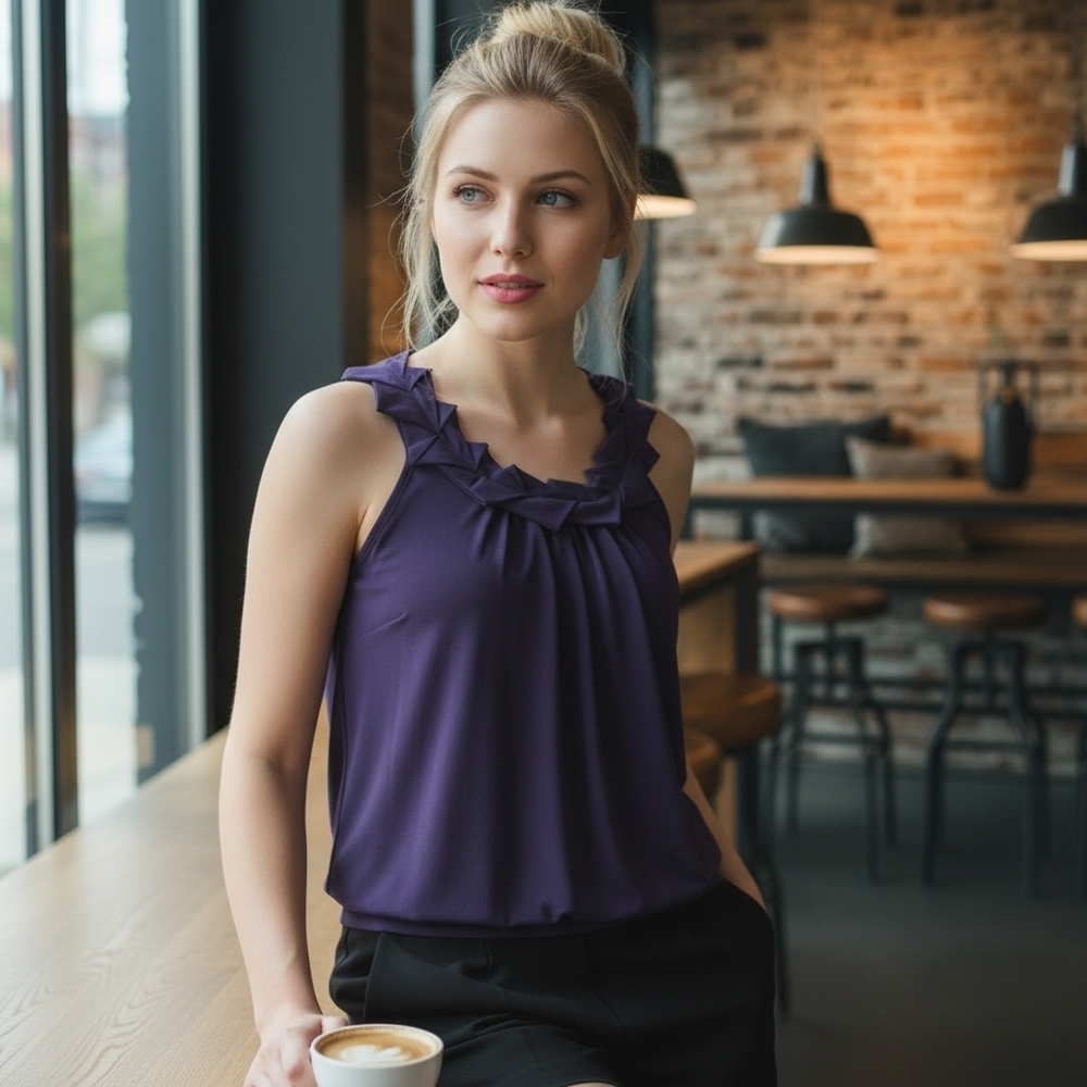 Y2K VINTAGE The Limited Purple Ruffle Neckline Sleeveless Top